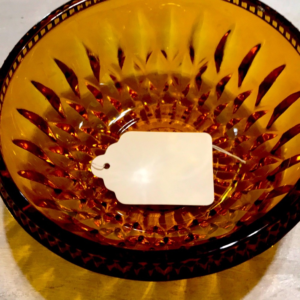 Amber glass bowl diamond cut